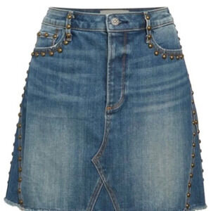 Driftwood Women’s Stef Frayed Hem Studded Denim Skirt NWT